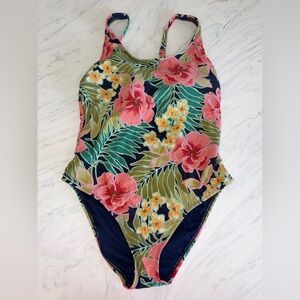 Hurley hawaiian floral print scoop neck one piece Swimsuit l tropical new nwt